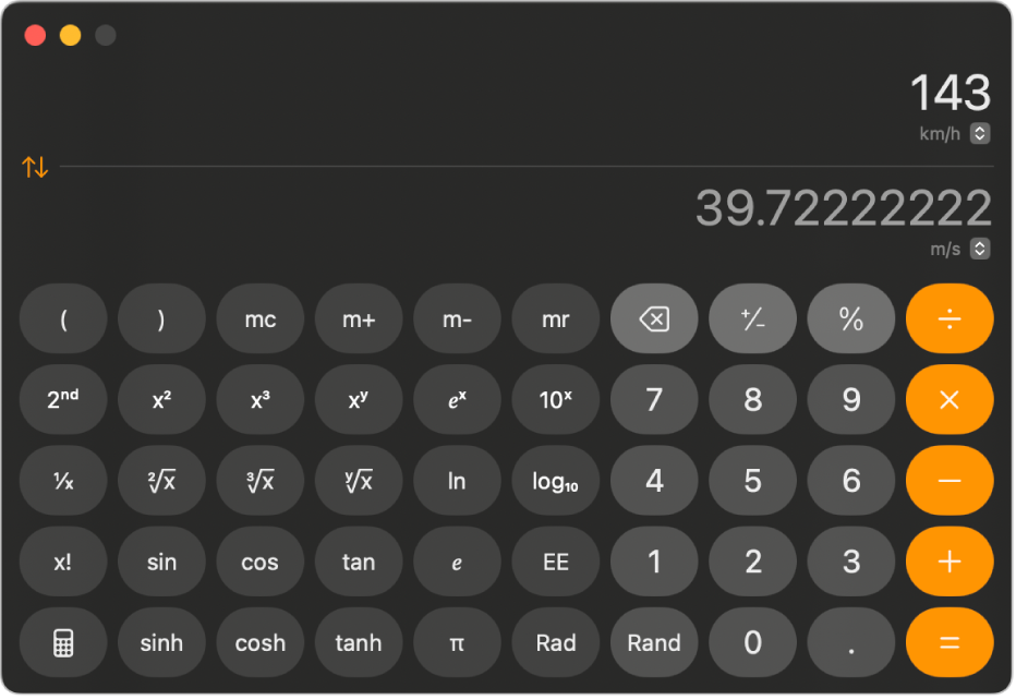 Scientific calculator in conversion mode.