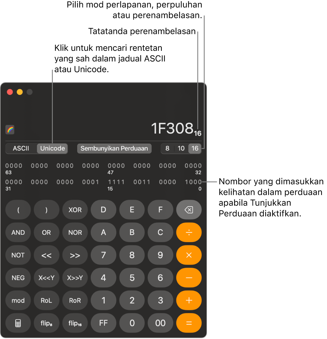 Kalkulator dalam mod pengaturcara.