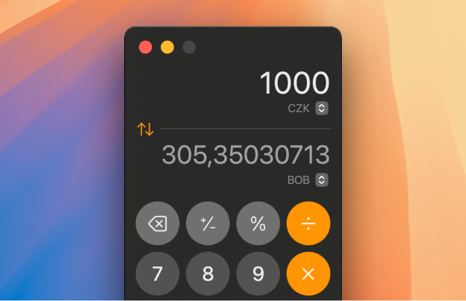 Uma calculadora no modo científico com a conversão ativada.