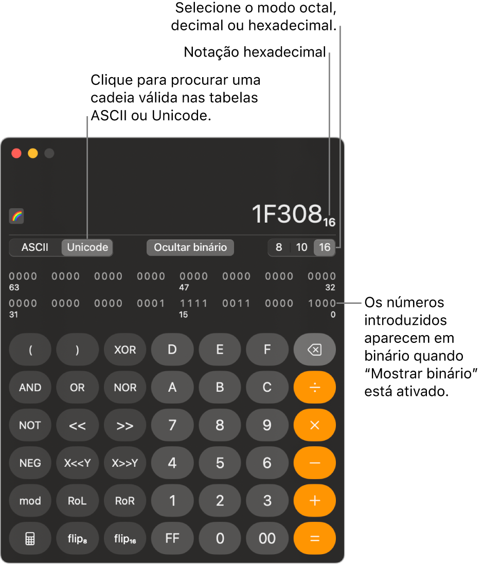 Uma calculadora no modo de programador.