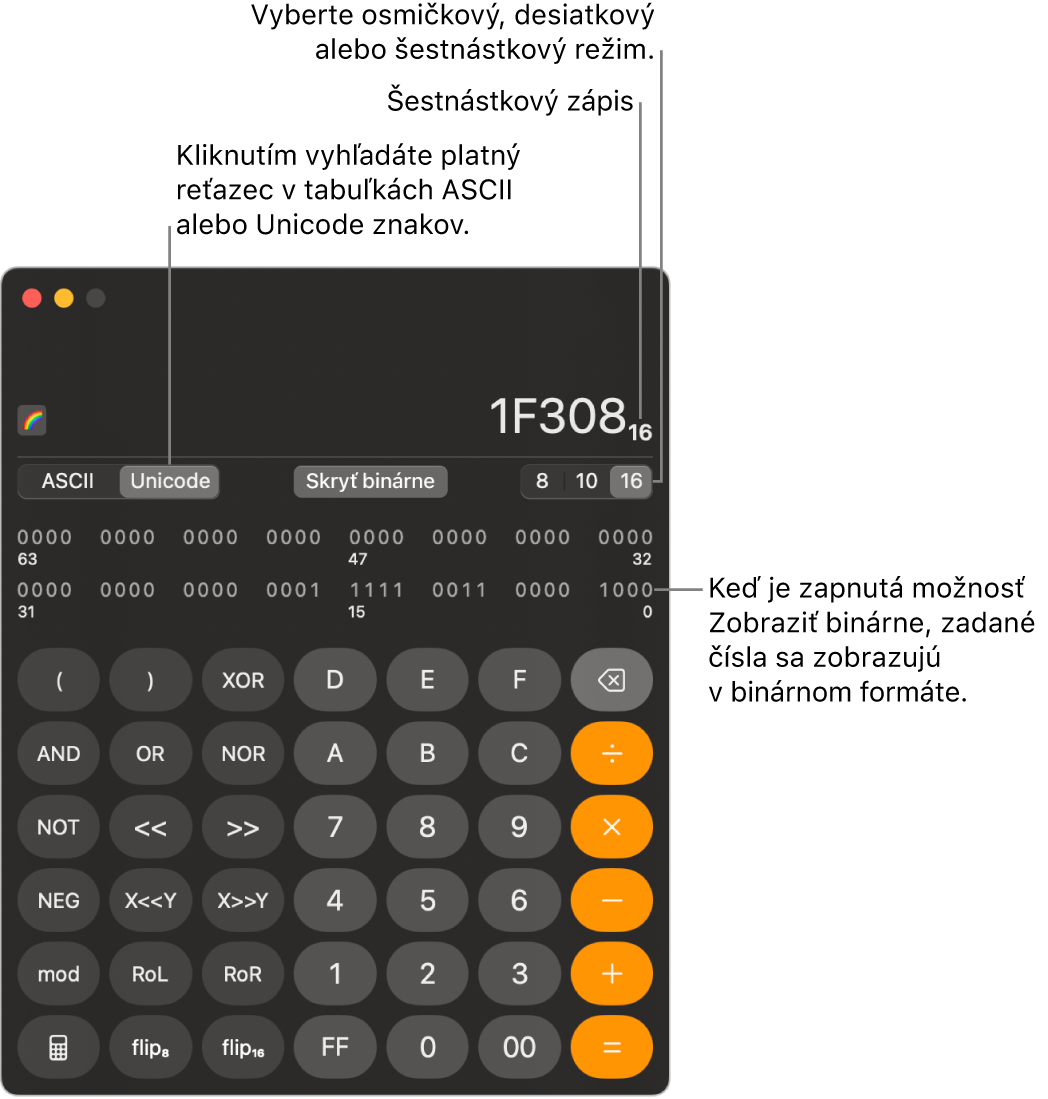 Kalkulačka v programátorskom režime.