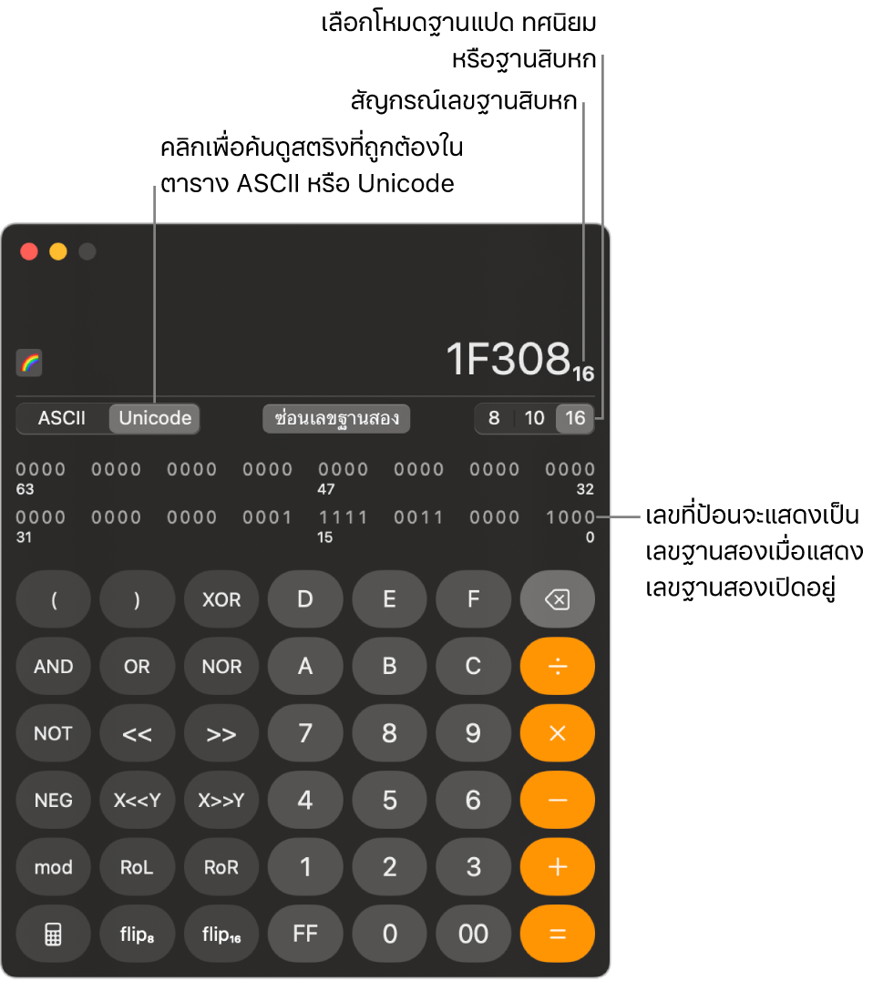 เครื่องคิดเลขในโหมดโปรแกรมเมอร์