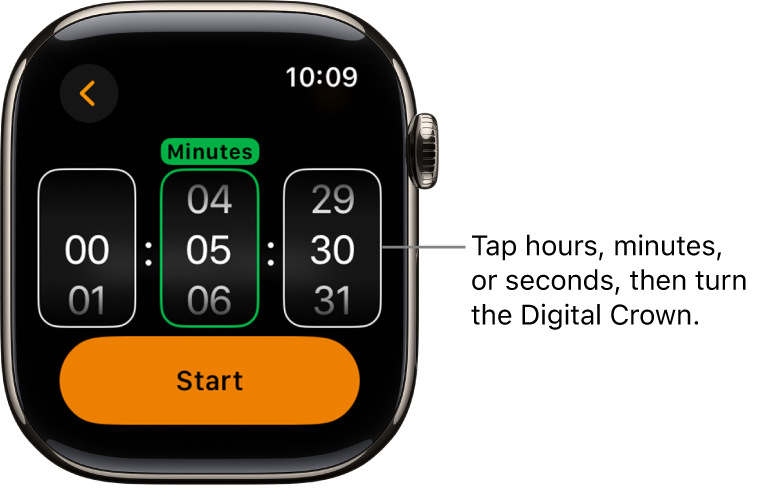 Settings for creating a custom timer, with the hour on the left, the minutes in the middle, and seconds on the right. The Start button is below.