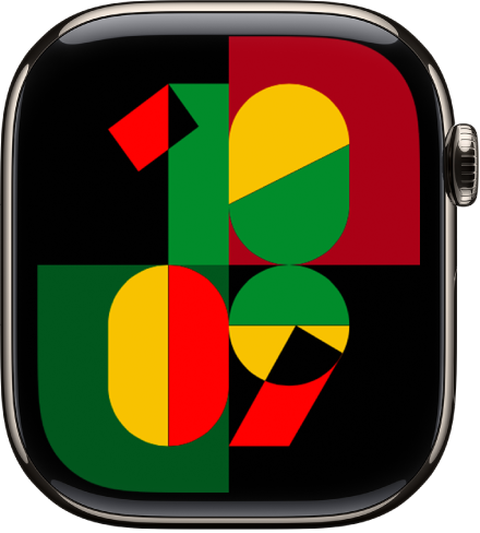 The Unity Mosaic watch face showing the current time in the center of the screen.