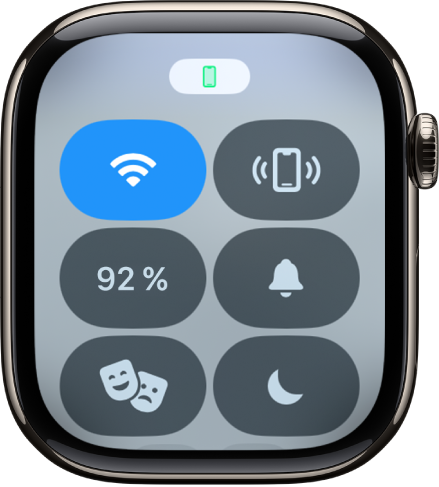 Centro de control con el icono del estado conectado en la parte superior, que muestra que el Apple Watch está conectado al iPhone.