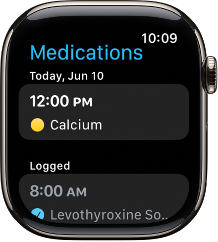 L’app Médicaments qui affiche une liste des médicaments programmés et enregistrés.