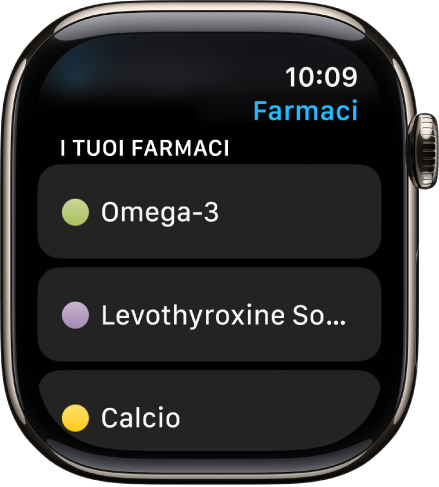 L’app Farmaci con un elenco di medicinali.