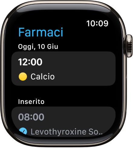 L’app Farmaci con un elenco di medicinali registrati.