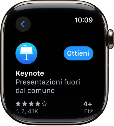 La schermata di App Store con la pagina prodotto di un’app, con una breve descrizione dell’app, la sua valutazione e il pulsante Ottieni a destra.