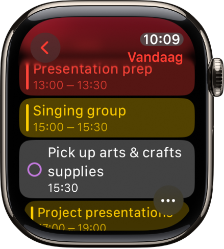 Agenda-scherm met een lijst van activiteiten voor deze dag. Activiteiten hebben een kleur om aan te geven bij welke agenda ze horen.