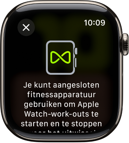 Een koppelingsscherm dat wordt weergegeven wanneer je je Apple Watch koppelt met fitnessapparatuur.