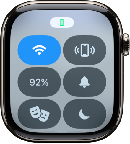 「控制中心」中的最上方有「已連接」狀態圖像，顯示 Apple Watch 已連接 iPhone。