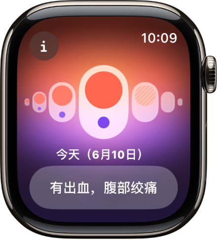 Apple Watch 显示“经期跟踪”屏幕。