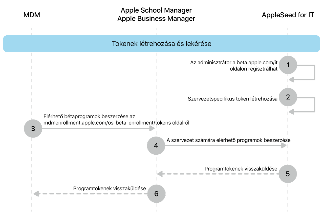 A szoftverfrissítések teszteléséhez használatos bétaprogram tokenfolyamat.