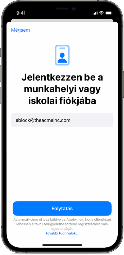 Egy iPhone képernyőjén a User Enrollment interfész látható.