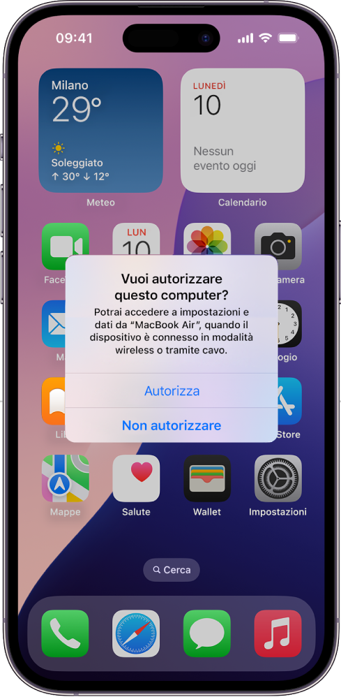 Un iPad che mostra la finestra di dialogo “Vuoi autorizzare questo computer”? quando viene connesso per la prima volta a MacBook Air.