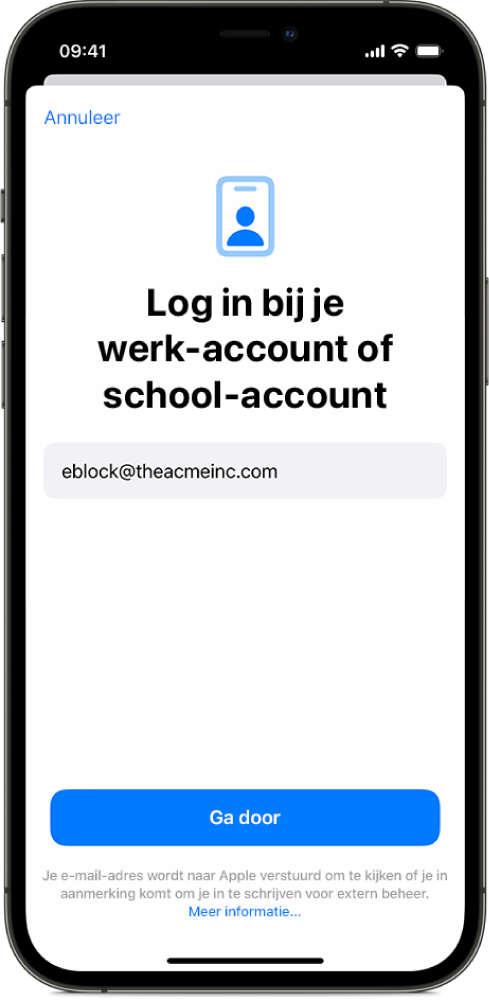 Een iPhone-scherm met daarop de interface van de gebruikersinschrijving.