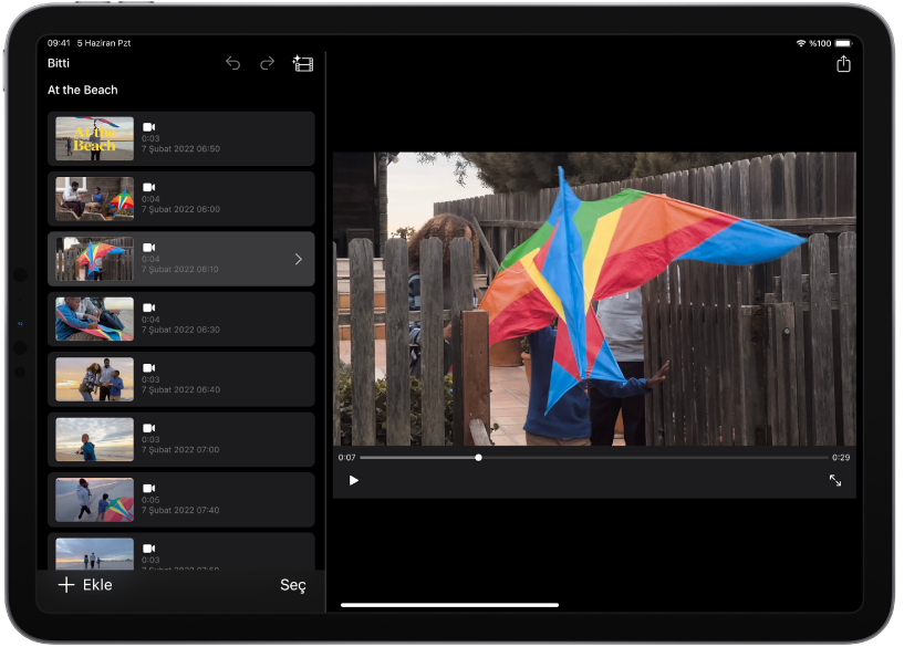 iPad’deki iMovie’de bir Magic Movie projesi.