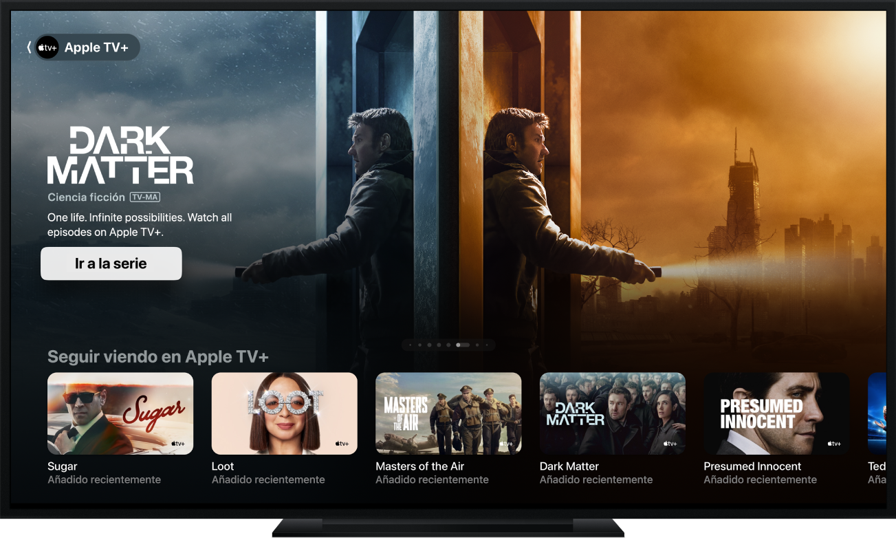 Un Apple TV en el que se ve la app TV