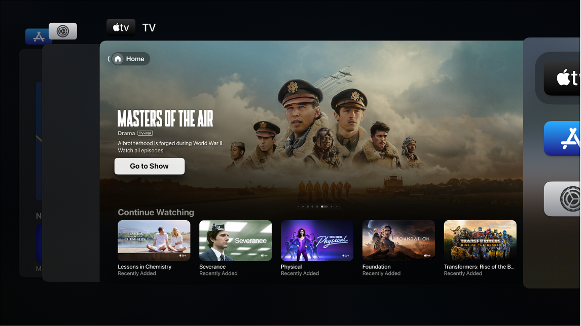 Apple TV ekraanil kuvatakse App Switcherit