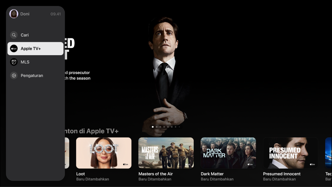 Layar yang menampilkan Apple TV+