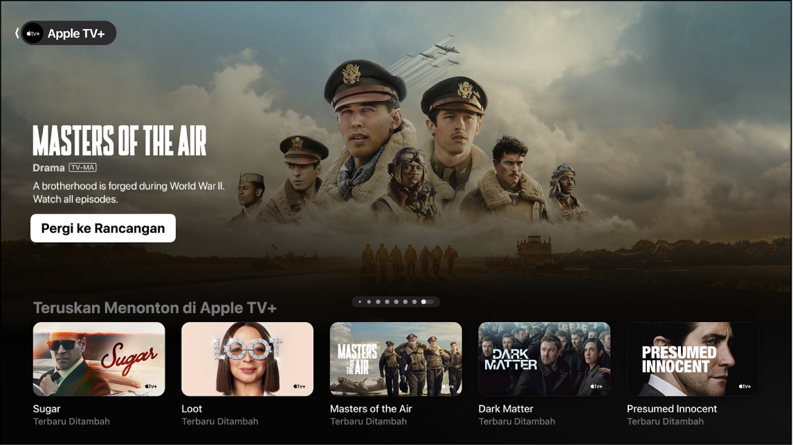 Skrin menunjukkan app Apple TV+