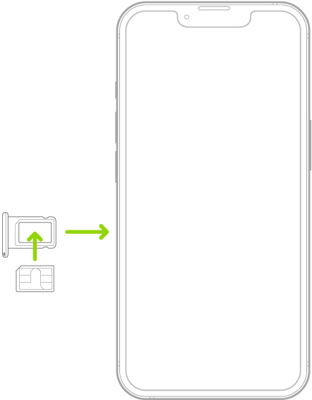 A SIM being inserted into the tray on iPhone; the angled corner is in the upper left.