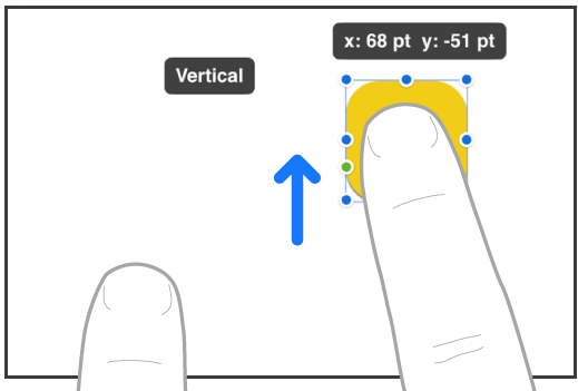 Two fingers of a hand moving an item in a straight line in Freeform.