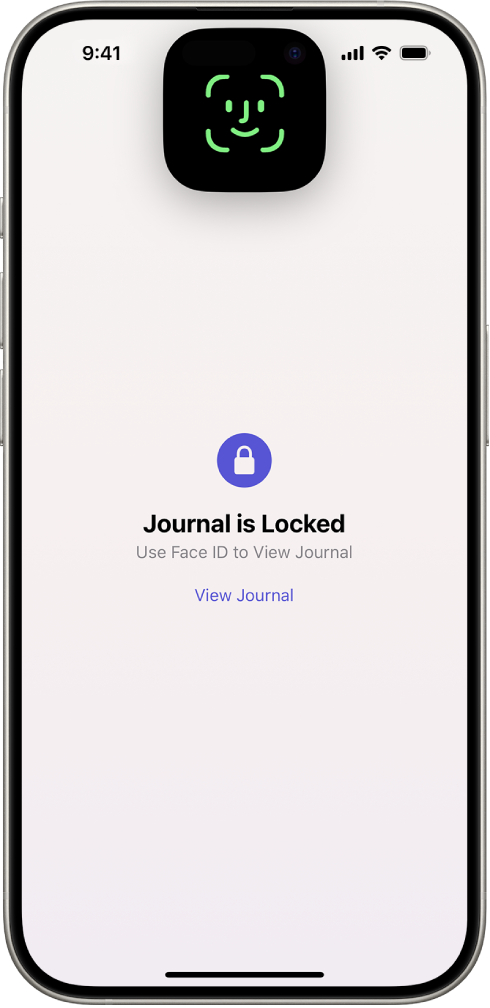 Una pantalla que solicita usar Face ID para desbloquear el diario.