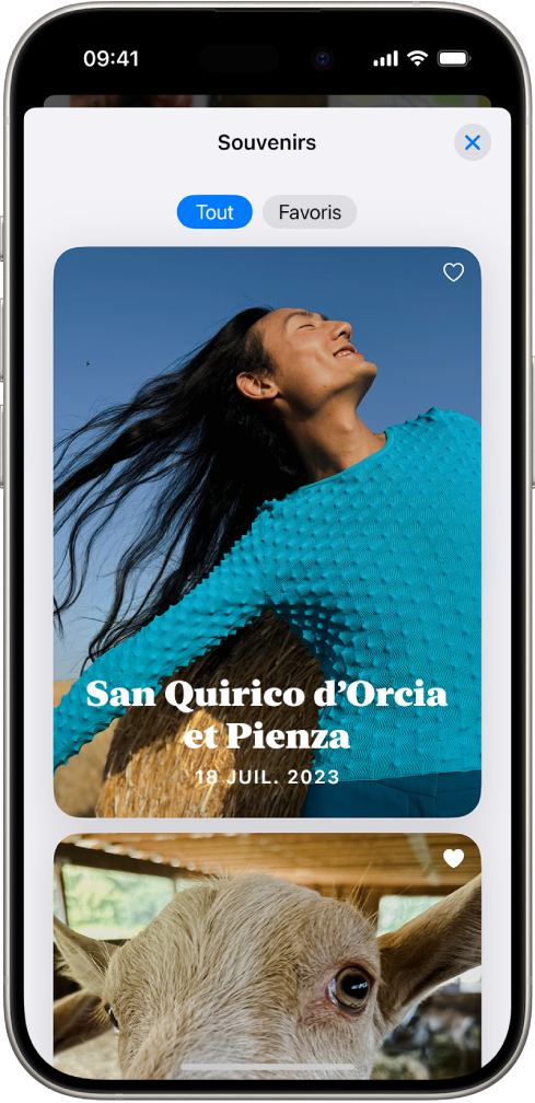 L’app Photos est ouverte sur la collection Souvenirs. L’onglet Toutes est sélectionné, au-dessus d’une liste de souvenirs.