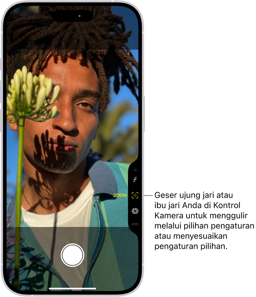 Menu Kontrol Kamera terbuka di Kamera. Kontrol Zoom dipilih.