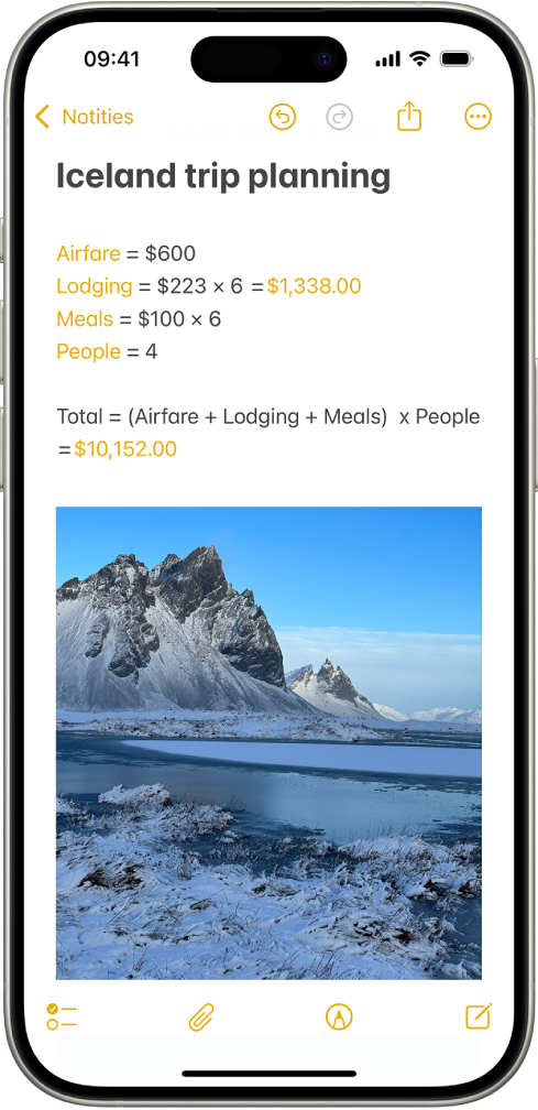 Een notitie voor het plannen van een reisje, met een berekening van de reiskosten en een foto.