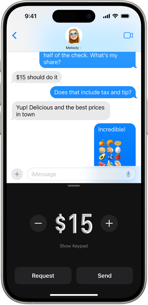 在 iMessage 對話的底部開啟 Apple Pay。