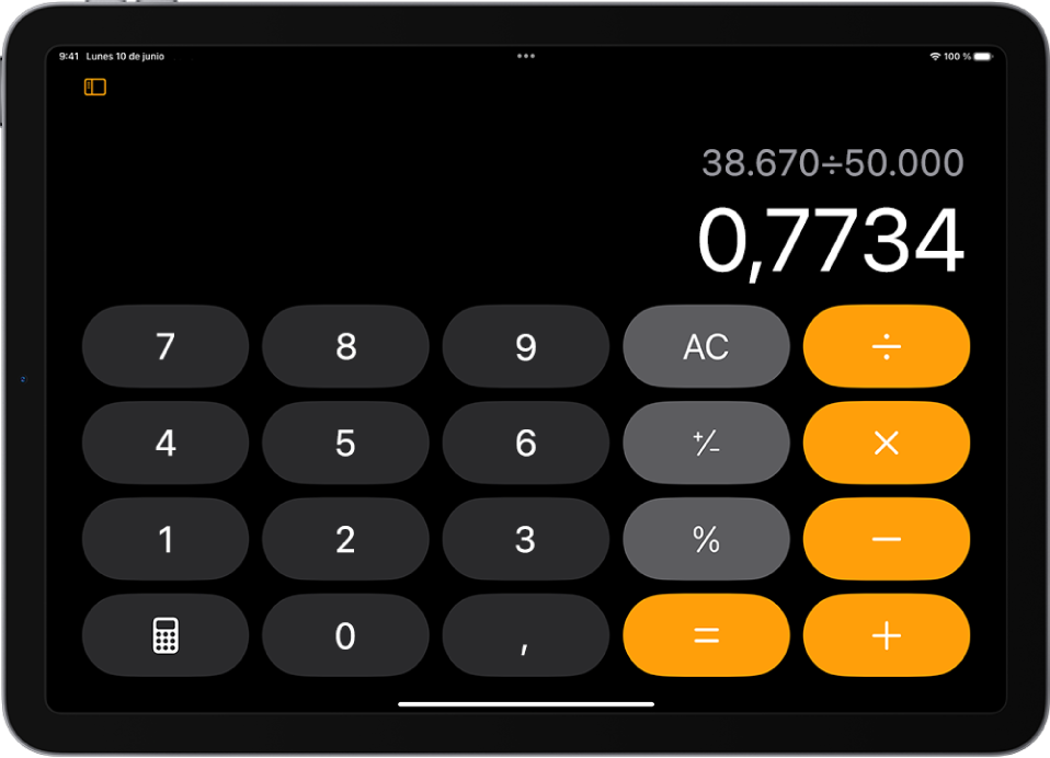 Calculadora básica en el iPad.