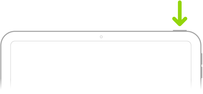 Un freccia verde che indica il tasto in alto a destra di iPad.