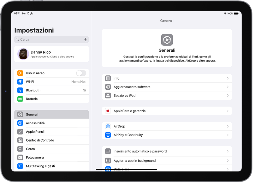 La schermata Home di iPad con varie icone di app, compresa quella di Impostazioni, che puoi toccare per modificare il volume, la luminosità e altro ancora su iPad.