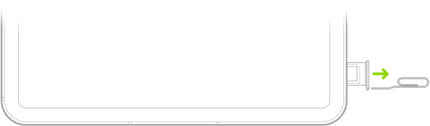 Um clip ou uma ferramenta de ejeção do cartão SIM é inserido no orifício pequeno do tabuleiro SIM no lado esquerdo do iPad para ejetar e remover o tabuleiro.