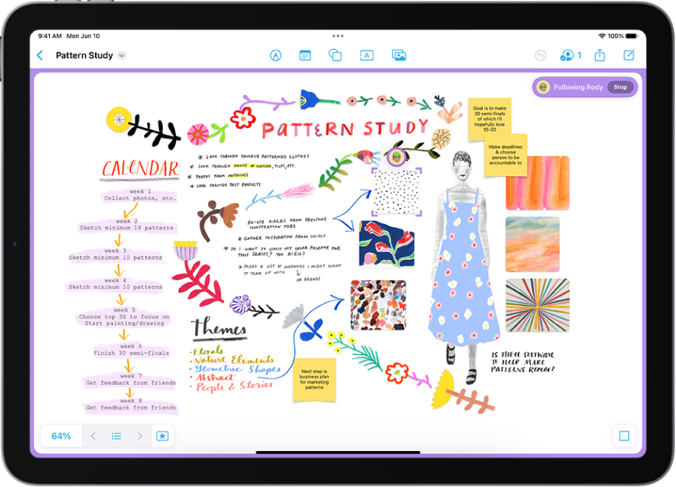 บอร์ด Freeform ที่ผู้เข้าร่วมคนหนึ่งกำลังตามดูอีกคนหนึ่งอยู่ กรอบแสดงสิ่งที่อยู่บนหน้าจอ