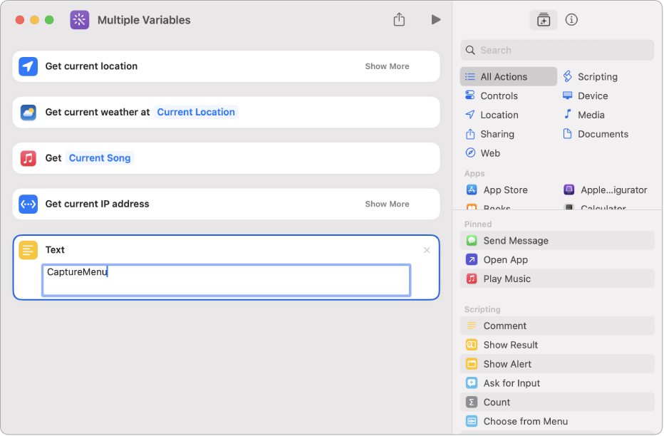 Selectable variables shortcut editor.