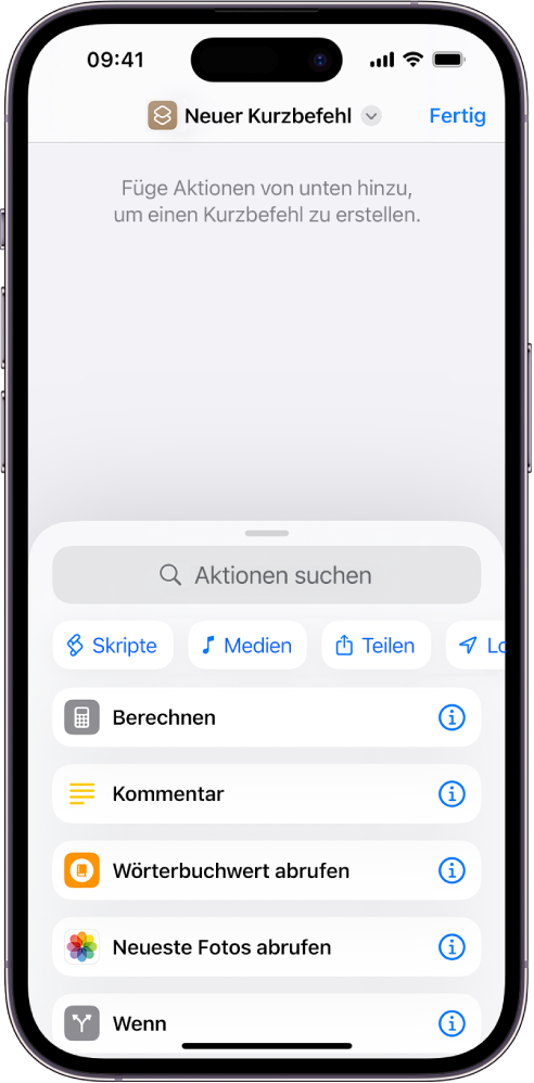 Leerer Kurzbefehleditor auf dem iPhone.