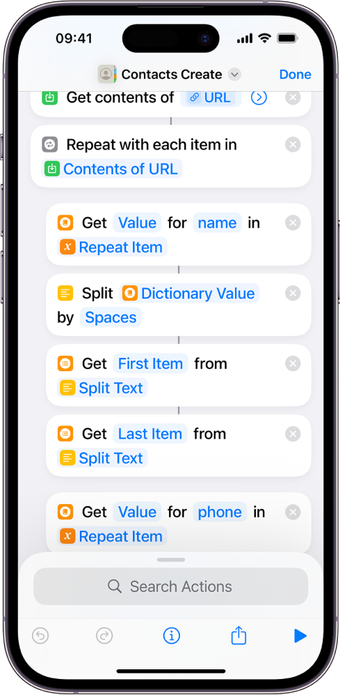 A shortcut showing the Split Text actions.