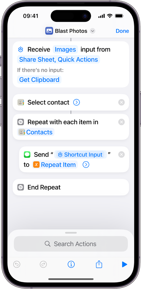 Example shortcut showing "Repeat" actions.