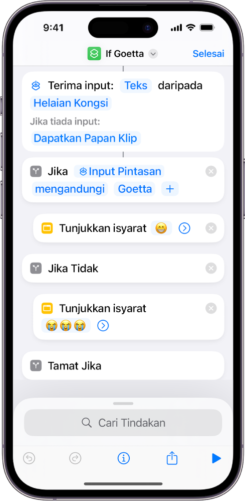 Contoh pintasan dengan tindakan "Jika”.