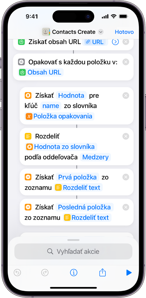 Skratka zobrazujúca akcie Rozdeliť text.