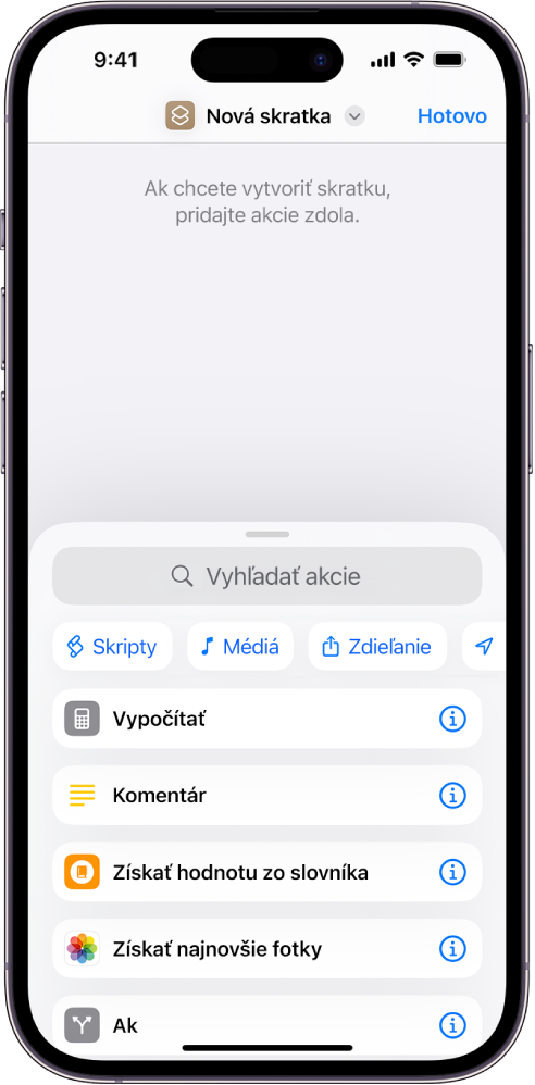 Prázdny editor skratiek na iPhone.