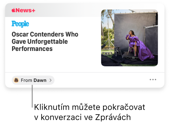 Zpravodajský článek sdílený v News. Po kliknutí na štítek „Od“ odešlete ve Zprávách odpověď