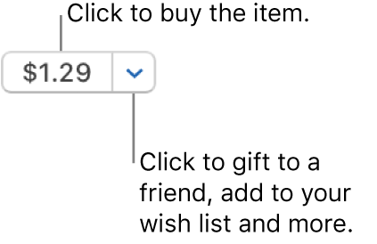 A button displaying a price. Click the price to buy the item. Click the arrow next to the price to gift the item to a friend, add the item to your wish list and more.