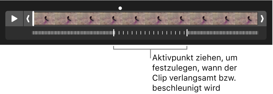 Ein Zeitlupenvideo mit Aktivpunkten, mit denen festgelegt werden kann, wo das Video langsamer und wo es wieder schneller läuft.