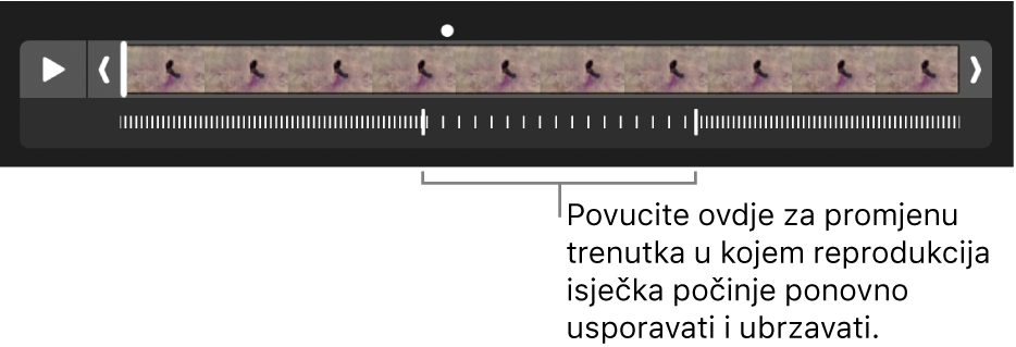 Usporeni videozapis s hvatištima koje možete povlačiti za promjenu mjesta gdje se videozapis usporava i ponovno ubrzava.