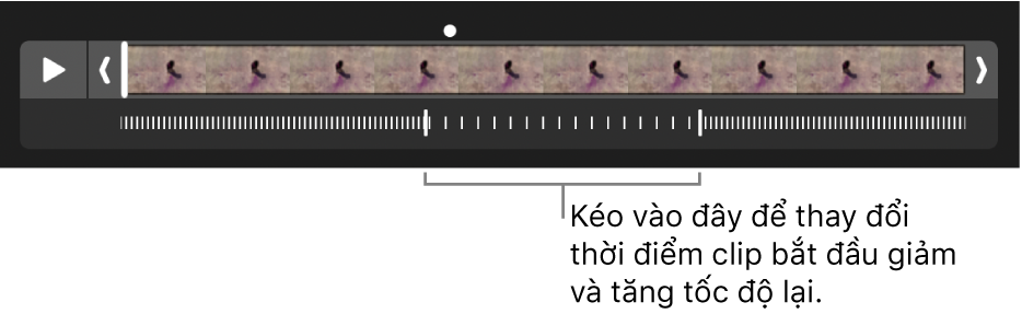 Một video quay chậm với các bộ điều khiển mà bạn có thể kéo để thay đổi vị trí video giảm và tăng tốc trở lại.